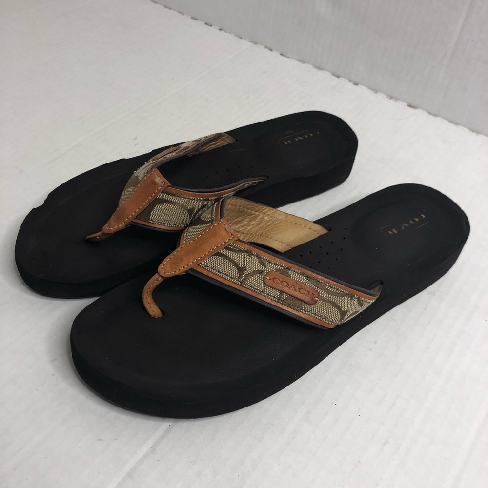 Coach Sandals Juanita Logo Womens Size 8 8.5 Brown Wedges - Picture 2 of 11
